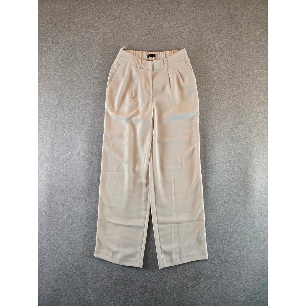 Quince Pants Women 6 Sand Beige Stretch Crepe Pleated Wide Leg High Rise Pockets